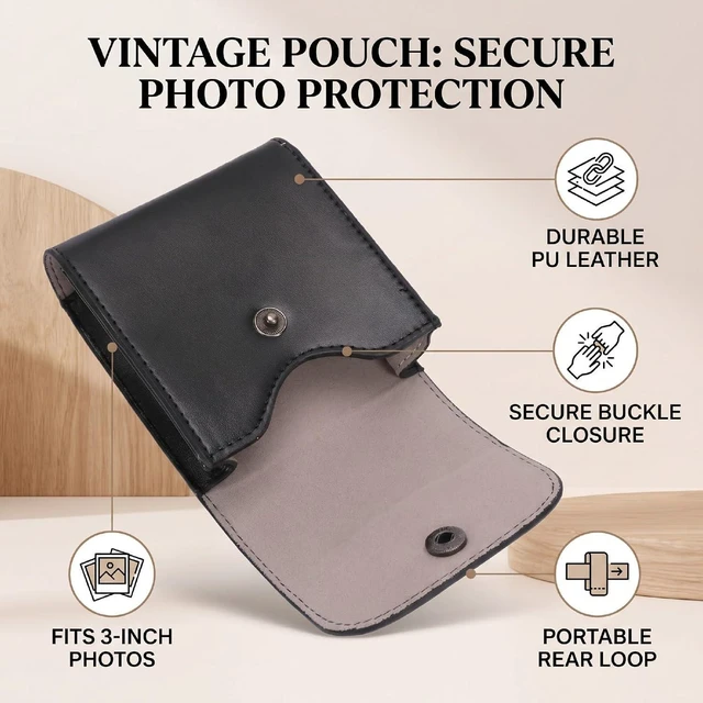 Alt view image 3 of 7 - Photo Pouch Photo Bag Case Vintage Portable Scratch Proof Retro Design PU Leather Sleeve with Buckle Back Buckle for 3 Inch Paper (Black)
