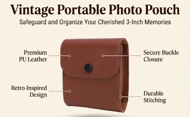 Alt view image 6 of 7 - Photo Pouch Photo Bag Case Vintage Portable Scratch Proof Retro Design PU Leather Sleeve with Buckle Back Buckle for 3 Inch Paper (Brown)