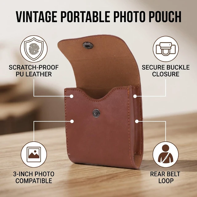 Alt view image 2 of 7 - Photo Pouch Photo Bag Case Vintage Portable Scratch Proof Retro Design PU Leather Sleeve with Buckle Back Buckle for 3 Inch Paper (Brown)