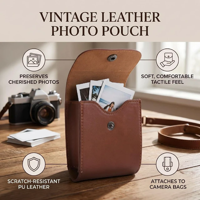 Alt view image 3 of 7 - Photo Pouch Photo Bag Case Vintage Portable Scratch Proof Retro Design PU Leather Sleeve with Buckle Back Buckle for 3 Inch Paper (Brown)