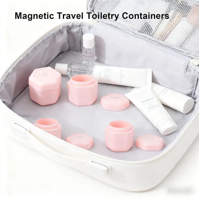 Alt view image 5 of 7 - 3 Pcs Magnetic Travel Capsules, Hexagonal Toiletry Containers with Strong Magnets and Screw Top Lids for Lotion Shampoo Conditioner, with 40ml Capacity for Air Travel (Pink)