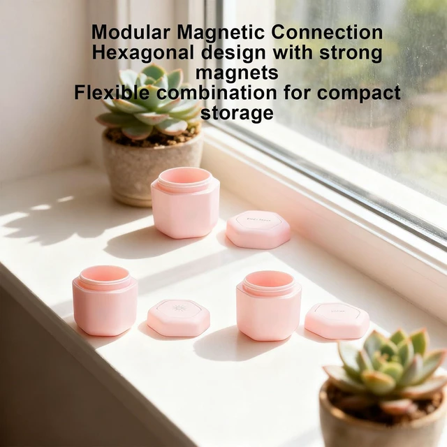Alt view image 4 of 7 - 3 Pcs Magnetic Travel Capsules, Hexagonal Toiletry Containers with Strong Magnets and Screw Top Lids for Lotion Shampoo Conditioner, with 40ml Capacity for Air Travel (Pink)