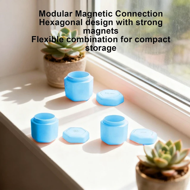 Alt view image 4 of 7 - 3 Pcs Magnetic Travel Capsules, Hexagonal Toiletry Containers with Strong Magnets and Screw Top Lids for Lotion Shampoo Conditioner, with 40ml Capacity for Air Travel (Blue)
