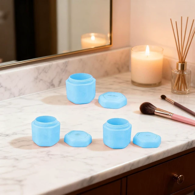 Alt view image 7 of 7 - 3 Pcs Magnetic Travel Capsules, Hexagonal Toiletry Containers with Strong Magnets and Screw Top Lids for Lotion Shampoo Conditioner, with 40ml Capacity for Air Travel (Blue)