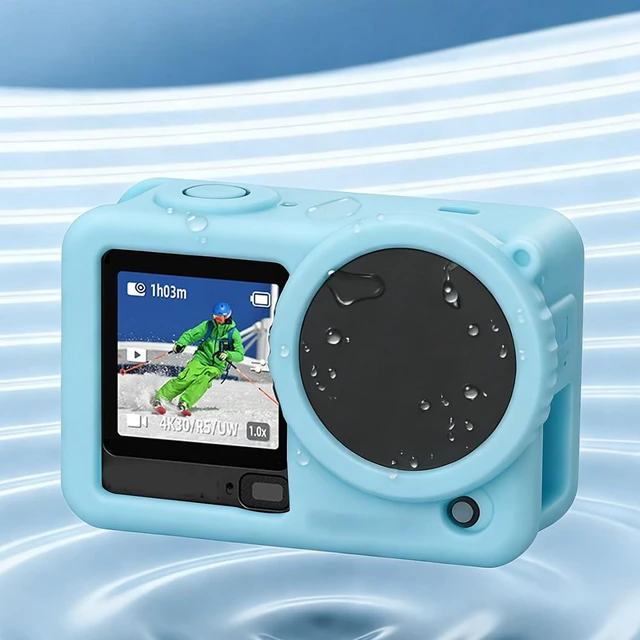 Alt view image 4 of 7 - Silicone Protective Case, Soft Skin Cover for Action 6 Camera with Lanyard, Anti Fingerprint Oil Coated, Flexible Elastic No Deformation (Blue)
