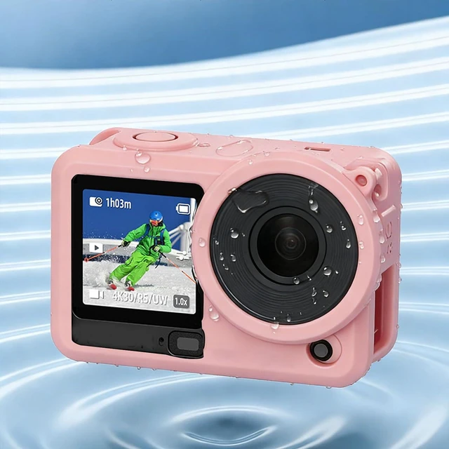 Alt view image 4 of 7 - Silicone Protective Case, Soft Skin Cover for Action 6 Camera with Lanyard, Anti Fingerprint Oil Coated, Flexible Elastic No Deformation (Pink)