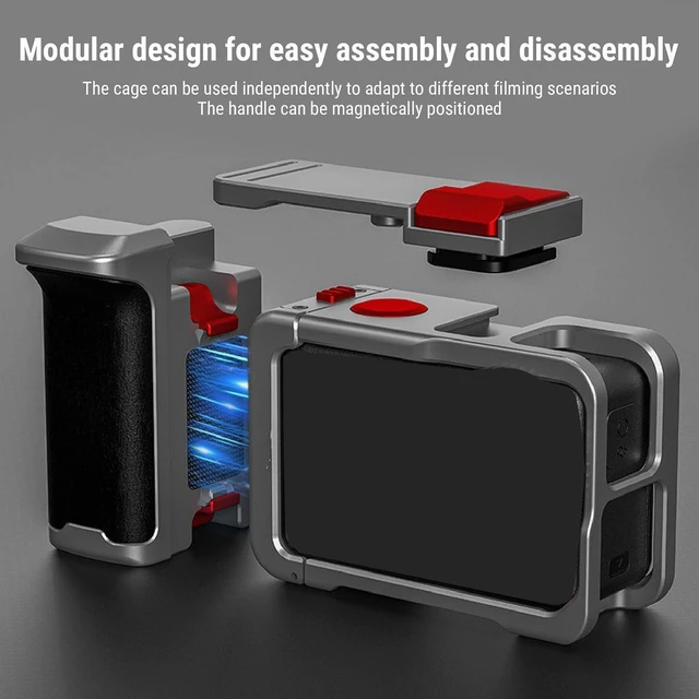 Alt view image 3 of 7 - For Action 5 4 3 Pro Camera Cage, Aluminum Alloy Anti Slip Frame Case with Detachable Handle and Cold Shoe Mount, for Outdoor Sports and Low Angle Filming