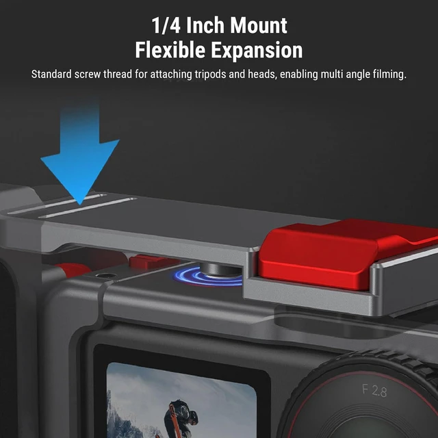 Alt view image 4 of 7 - For Action 5 4 3 Pro Camera Cage, Aluminum Alloy Anti Slip Frame Case with Detachable Handle and Cold Shoe Mount, for Outdoor Sports and Low Angle Filming