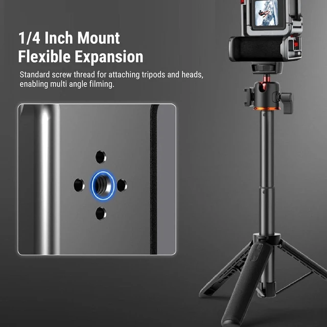 Alt view image 5 of 7 - For Action 5 4 3 Pro Camera Cage, Aluminum Alloy Anti Slip Frame Case with Detachable Handle and Cold Shoe Mount, for Outdoor Sports and Low Angle Filming