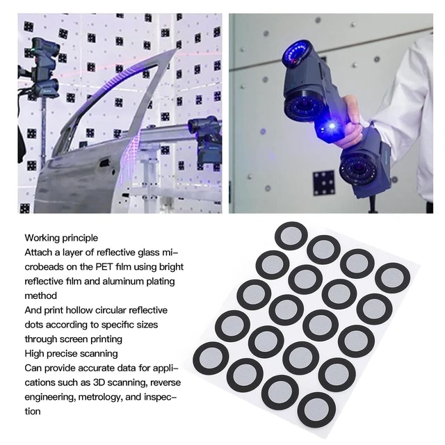 Alt view image 5 of 7 - 200 Pcs 3D Scanning Marker 12mm ID 19mm OD, High Reflectivity, Tear Water Proof, 3D Positioning Target with Reflective Technology for Motion Capture, Gait Analysis