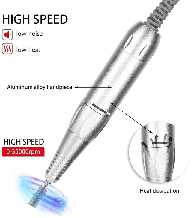 Alt view image 4 of 7 - Electric Nail Drill Pen, Replacement Handle for Electric Nail Drill Machine with 0 to 35000rpm Adjustable Rotating Speed Nail Drill Machine Handpiece