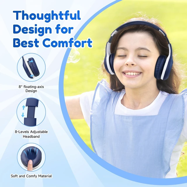 Alt view image 4 of 7 - Kids Bluetooth Headphones, K2 Kids Headphones with Volume Limited, 40H Playtime S1 Kids Headphones, Foldable Wired Headphones for Kids, 85dB Volume Limit
