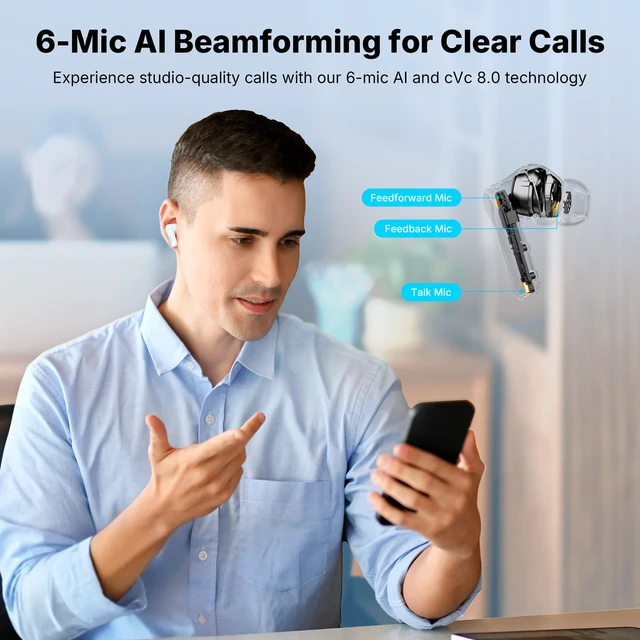 Alt view image 6 of 7 - Air Pro 4+ Adaptive Noise Cancelling Wireless Earbuds, Dual Drivers
