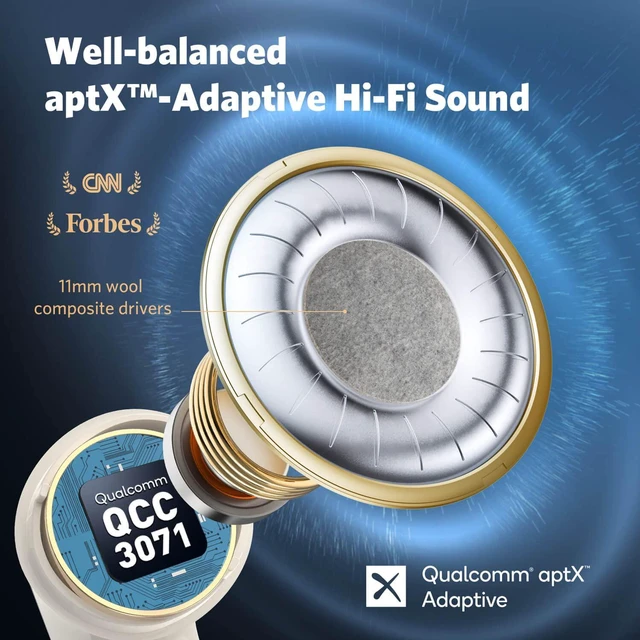 Alt view image 2 of 7 - Air Pro 3 Noise Cancelling Wireless Earbuds, Qualcomm® aptX Adaptive Sound, 6 Mics CVC 8.0 ENC, Bluetooth 5.3 Earbuds, Multipoint Connection, 45H Playtime, App Customize EQ, Oat White