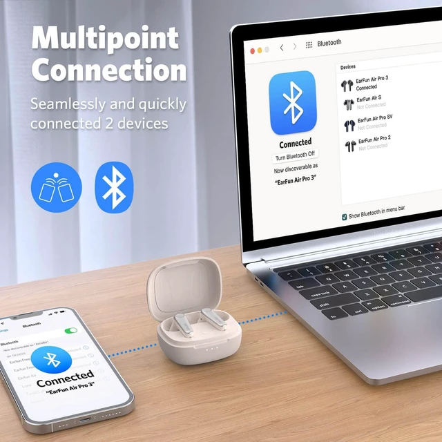 Alt view image 6 of 7 - Air Pro 3 Noise Cancelling Wireless Earbuds, Qualcomm® aptX Adaptive Sound, 6 Mics CVC 8.0 ENC, Bluetooth 5.3 Earbuds, Multipoint Connection, 45H Playtime, App Customize EQ, Oat White