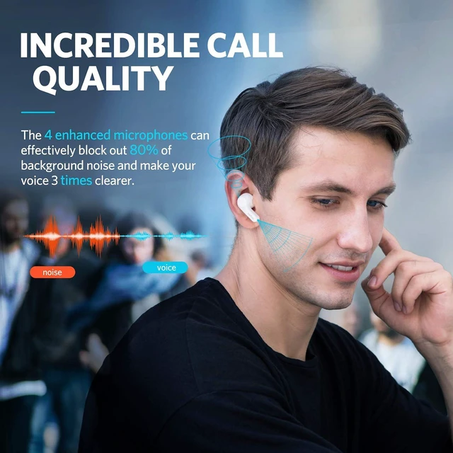 Alt view image 2 of 6 - Air True Wireless Earbuds, Bluetooth Earbuds with 4 Mics Clear Call