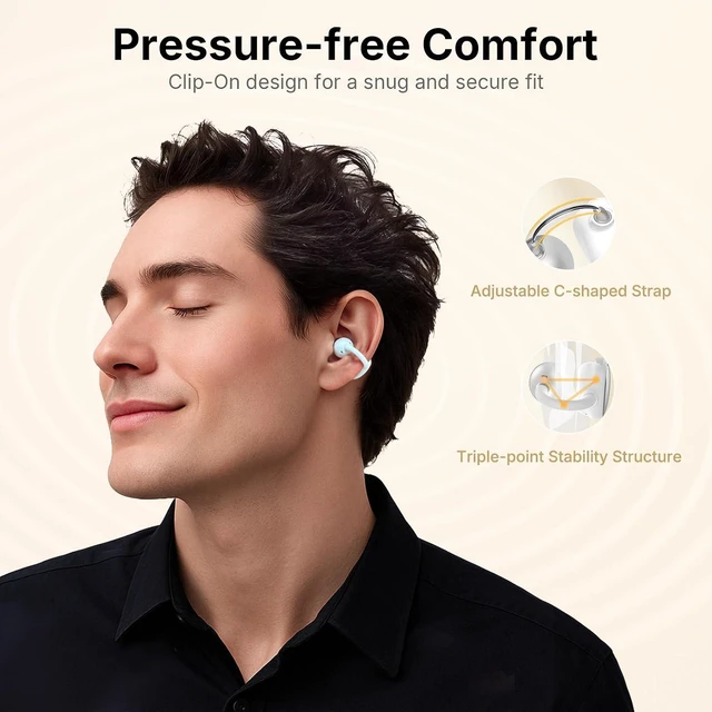 Alt view image 2 of 7 - Clip Open Ear Earbuds, Wireless Clip On Headphones for Sports, White