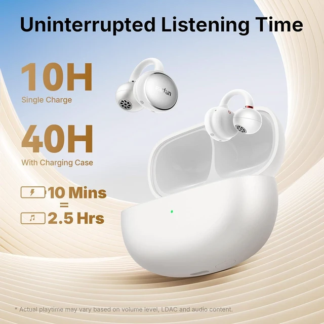 Alt view image 7 of 7 - Clip Open Ear Earbuds, Wireless Clip On Headphones for Sports, White