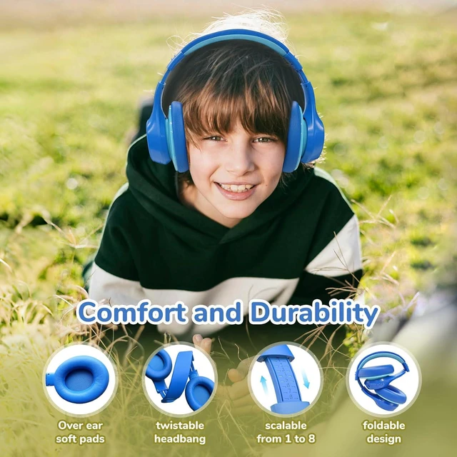 Alt view image 7 of 7 - K4NC Active Noise Cancelling Headphones for Kids,120H Playtime Blue