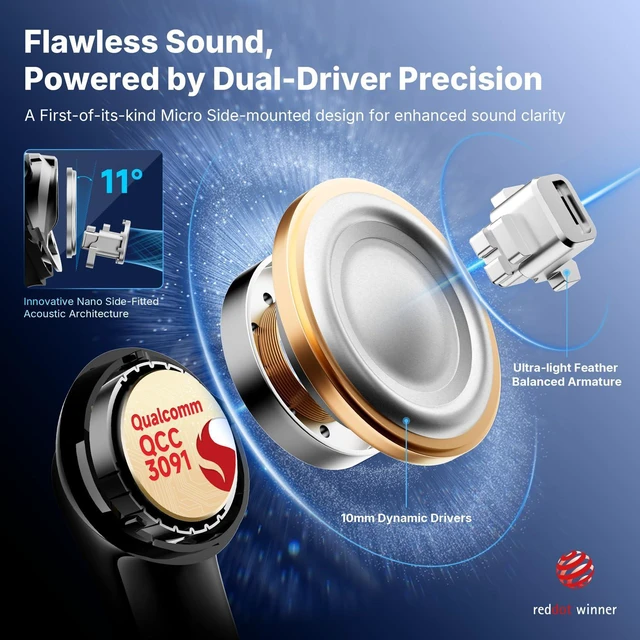 Alt view image 2 of 7 - Air Pro 4+ Adaptive Noise Cancelling Wireless Earbuds, Dual Drivers
