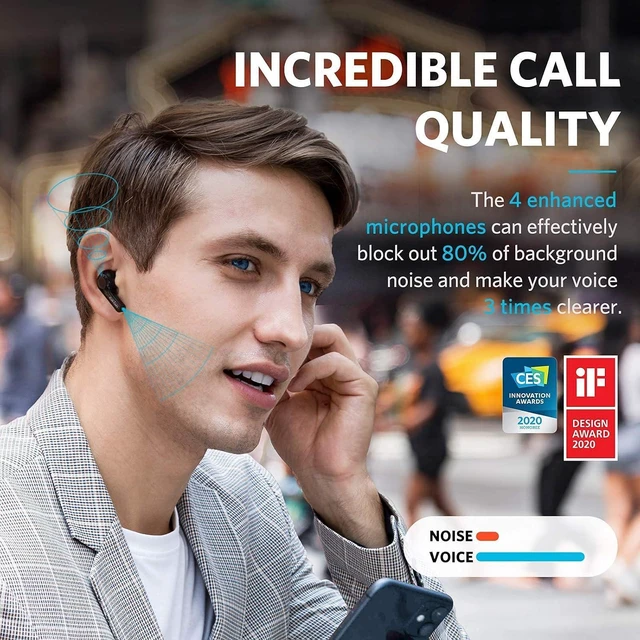 Alt view image 2 of 7 - Air True Wireless Earbuds with 4 Mics, Bluetooth 5.0 Earbuds Touch Control, USB-C Quick Charge Air True Wireless Earbuds with 4 Mics, Bluetooth 5.0 Earbuds Touch Control, USB-C Quick