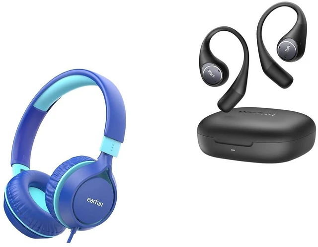 Main image of S1 Kids Headphones, Foldable Wired Headphones for Kids, 85dB Volume Limit OpenJump Open Ear Headphones, Wireless Earbuds with Ergonomic Earhook, Hi-Res Sound