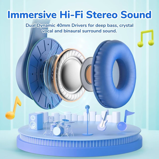 Alt view image 4 of 7 - K3 Kids Headphones with Microphones, 85/94dB Safe Volume Limit, HD Stereo Sound K4NC Active Noise Cancelling Headphones for Kids, 120H Playtime, 74/85/94dBA Volume Limited