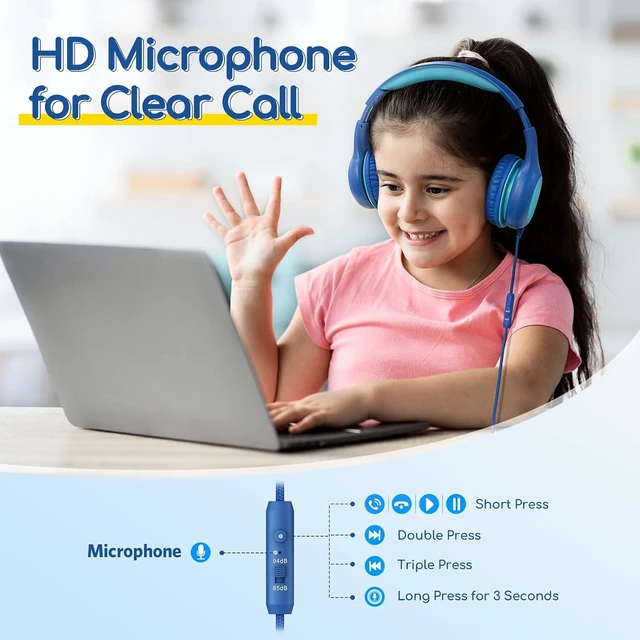 Alt view image 2 of 7 - K1 Kids Headphones Wired with Microphone, Portable Wired Headphones with Shareport K3 Kids Headphones, Over Ear Headphones with Microphones, 85/94dB Safe Volume Limit