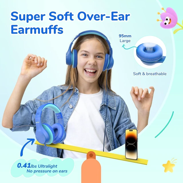 Alt view image 3 of 7 - K3 Kids Headphones with Microphones, 85/94dB Safe Volume Limit, HD Stereo Sound K4NC Active Noise Cancelling Headphones for Kids, 120H Playtime, 74/85/94dBA Volume Limited