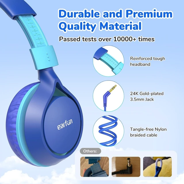 Alt view image 4 of 7 - S1 Kids Headphones, Foldable Wired Headphones for Kids, 85dB Volume Limit OpenJump Open Ear Headphones, Wireless Earbuds with Ergonomic Earhook, Hi-Res Sound
