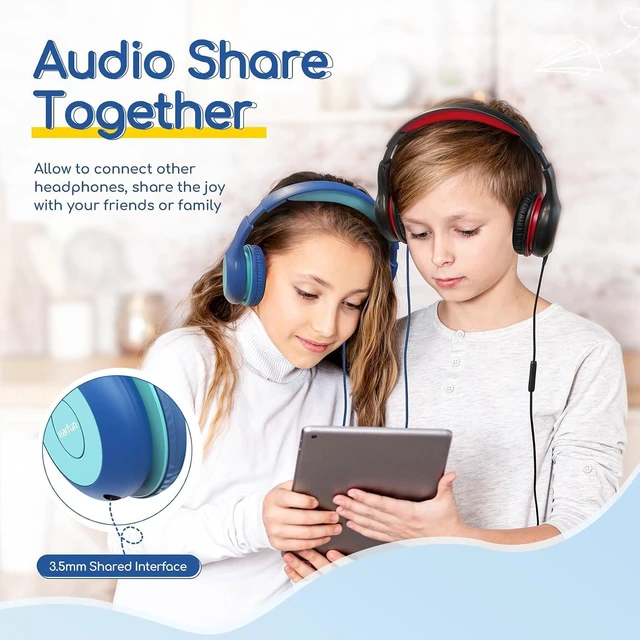 Alt view image 5 of 7 - K1 Kids Headphones Wired with Microphone, Portable Wired Headphones with Shareport K3 Kids Headphones, Over Ear Headphones with Microphones, 85/94dB Safe Volume Limit