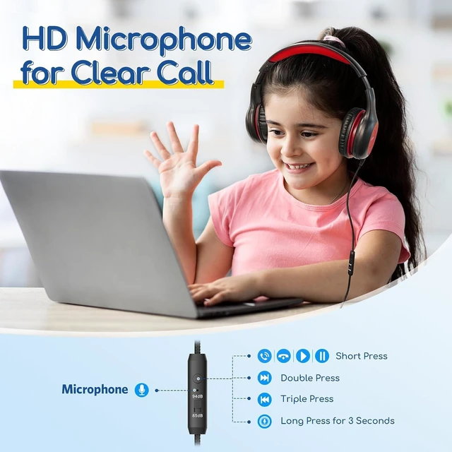 Alt view image 2 of 7 - Kids Headphones Wired with Microphone, 85/94dB Volume Limit Portable Headphones for Kids OpenJump Open Ear Headphones, Wireless Earbuds with Ergonomic Earhook