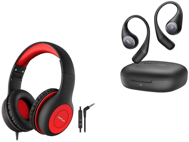 Main image of Kids Headphones Wired with Microphone, 85/94dB Volume Limit Portable Headphones for Kids OpenJump Open Ear Headphones, Wireless Earbuds with Ergonomic Earhook