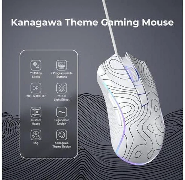 Alt view image 2 of 6 - XVX G705 Wired Gaming Mouse, 12000 DPI RGB Gaming Mouse with 12 Backlit Modes & 7 Macro Buttons, PC Gaming Mice Support DIY Keybinding, Mouse Gamer Computer Mouse for Laptop PC Mac Windows,Topographic