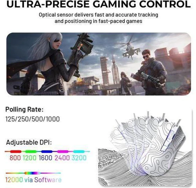 Alt view image 3 of 6 - XVX G705 Wired Gaming Mouse, 12000 DPI RGB Gaming Mouse with 12 Backlit Modes & 7 Macro Buttons, PC Gaming Mice Support DIY Keybinding, Mouse Gamer Computer Mouse for Laptop PC Mac Windows,Topographic