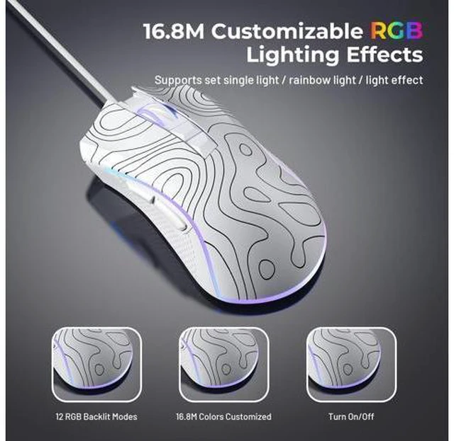 Alt view image 5 of 6 - XVX G705 Wired Gaming Mouse, 12000 DPI RGB Gaming Mouse with 12 Backlit Modes & 7 Macro Buttons, PC Gaming Mice Support DIY Keybinding, Mouse Gamer Computer Mouse for Laptop PC Mac Windows,Topographic