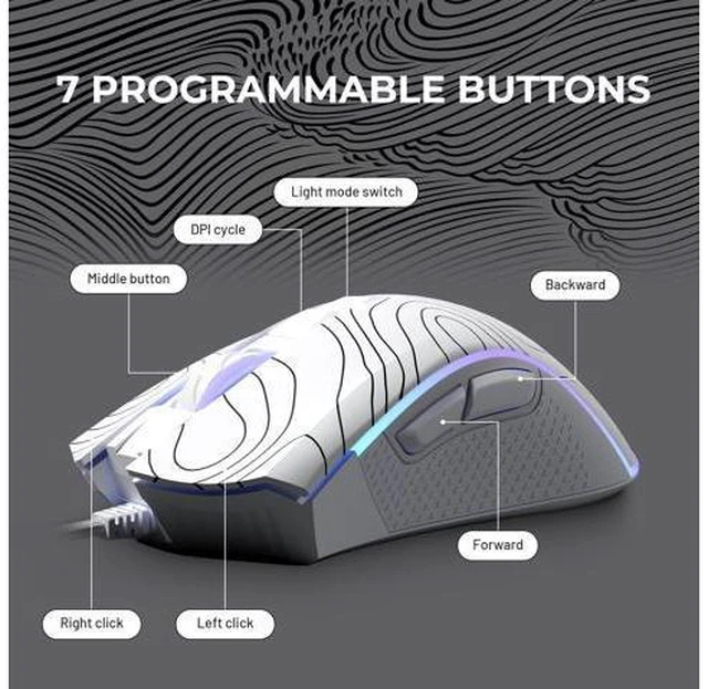 Alt view image 6 of 6 - XVX G705 Wired Gaming Mouse, 12000 DPI RGB Gaming Mouse with 12 Backlit Modes & 7 Macro Buttons, PC Gaming Mice Support DIY Keybinding, Mouse Gamer Computer Mouse for Laptop PC Mac Windows,Topographic