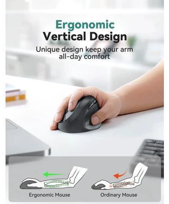 Alt view image 2 of 5 - Ergonomic Mouse, 4800 DPI 5 Adjustable DPI Levels, Wireless Vertical Mouse, 6 Buttons, 2.4G Silent Mouse for Laptop, PC, Chromebook, Mac - Black