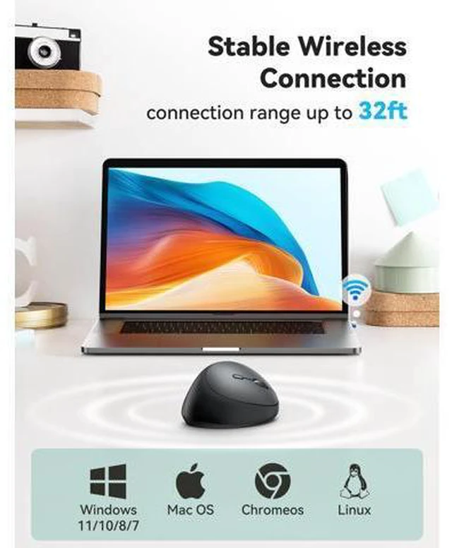 Alt view image 3 of 5 - Ergonomic Mouse, 4800 DPI 5 Adjustable DPI Levels, Wireless Vertical Mouse, 6 Buttons, 2.4G Silent Mouse for Laptop, PC, Chromebook, Mac - Black