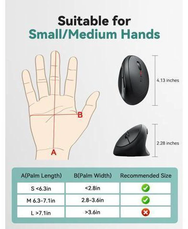 Alt view image 5 of 5 - Ergonomic Mouse, 4800 DPI 5 Adjustable DPI Levels, Wireless Vertical Mouse, 6 Buttons, 2.4G Silent Mouse for Laptop, PC, Chromebook, Mac - Black