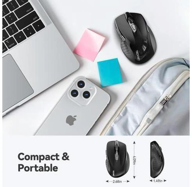 Alt view image 3 of 7 - Wireless Mouse, 2.4G Ergonomic Optical Mouse, Computer Mouse for Laptop, PC, Computer, Chromebook, Notebook, 6 Buttons, 24 Months Battery Life, 2600 DPI, 5 Adjustment Levels - Black