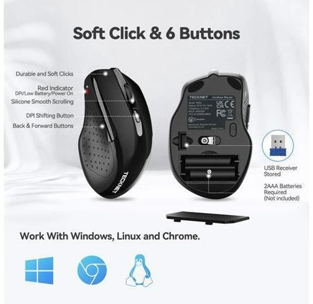 Alt view image 7 of 7 - Wireless Mouse, 2.4G Ergonomic Optical Mouse, Computer Mouse for Laptop, PC, Computer, Chromebook, Notebook, 6 Buttons, 24 Months Battery Life, 2600 DPI, 5 Adjustment Levels - Black