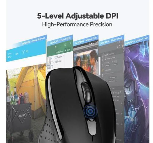 Alt view image 5 of 7 - Wireless Mouse, 2.4G Ergonomic Optical Mouse, Computer Mouse for Laptop, PC, Computer, Chromebook, Notebook, 6 Buttons, 24 Months Battery Life, 2600 DPI, 5 Adjustment Levels - Black