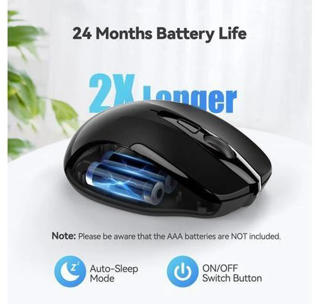 Alt view image 6 of 7 - Wireless Mouse, 2.4G Ergonomic Optical Mouse, Computer Mouse for Laptop, PC, Computer, Chromebook, Notebook, 6 Buttons, 24 Months Battery Life, 2600 DPI, 5 Adjustment Levels - Black