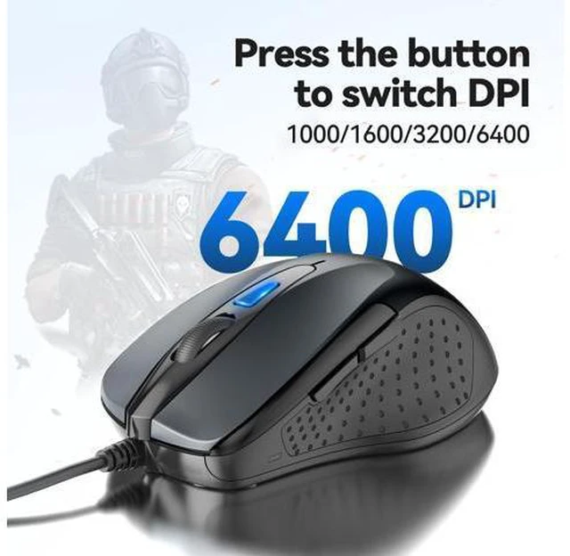 Alt view image 2 of 7 - USB Wired Mouse, 6-Button Corded Computer Mouse with 4 Adjustable DPI, Optical Computer Mice with Ergonomic Design and 5FT Cord for Laptop, Chromebook, PC, Desktop, Mac, Notebook-Gray