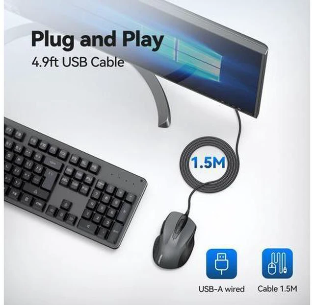 Alt view image 5 of 7 - USB Wired Mouse, 6-Button Corded Computer Mouse with 4 Adjustable DPI, Optical Computer Mice with Ergonomic Design and 5FT Cord for Laptop, Chromebook, PC, Desktop, Mac, Notebook-Gray