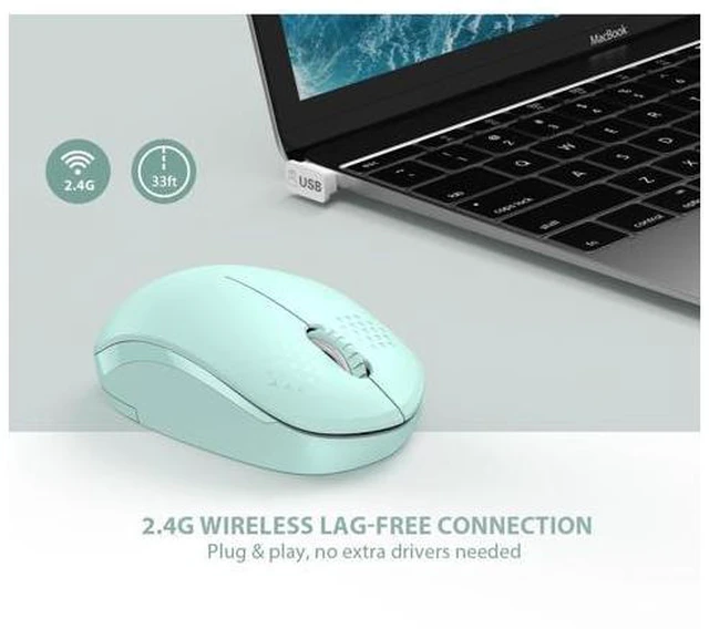 Alt view image 4 of 7 - Wireless Mouse for Laptop, 2.4G Noiseless Mouse with USB Receiver - Optical Tracking Portable Computer Mice for Chromebook, PC, Tablet, Windows System, 24 Months Battery Life - Mint Green