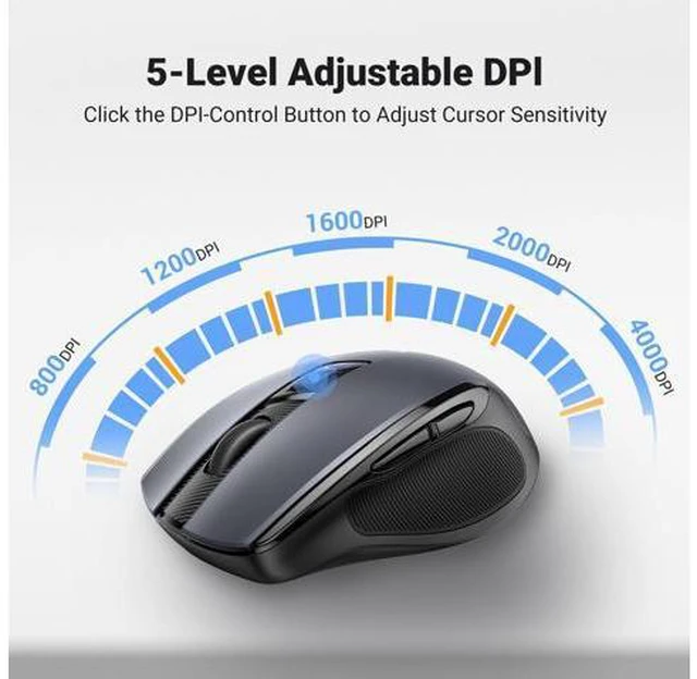 Alt view image 3 of 7 - Wireless Mouse 2.4G with USB Receiver, 5-Level 4000 DPI 6 Buttons,18 Months Battery Life Cordless Mouse, Ergonomic Computer Mice for Laptop, Computer, PC, MacBook, Chromebook Black