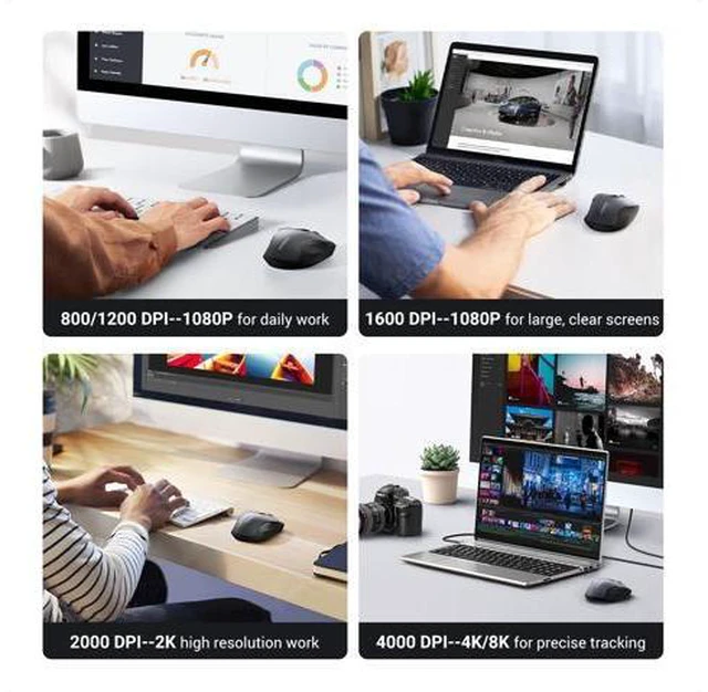 Alt view image 4 of 7 - Wireless Mouse 2.4G with USB Receiver, 5-Level 4000 DPI 6 Buttons,18 Months Battery Life Cordless Mouse, Ergonomic Computer Mice for Laptop, Computer, PC, MacBook, Chromebook Black