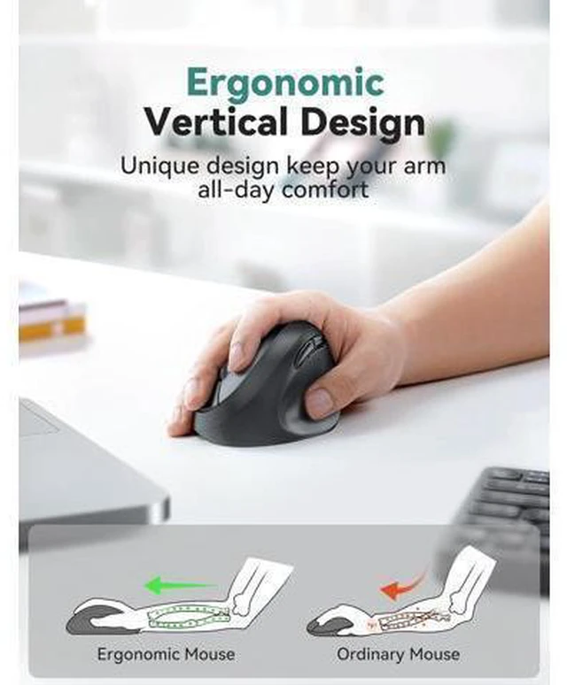 Alt view image 2 of 7 - Ergonomic Mouse 4800 DPI Wireless Vertical Mouse 5 Adjustable DPI Levels 6 Buttons 2.4G Silent Wireless Mouse for Laptop PC Chromebook Mac - Black